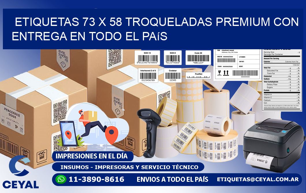 Etiquetas 73 x 58 troqueladas premium con entrega en todo el país