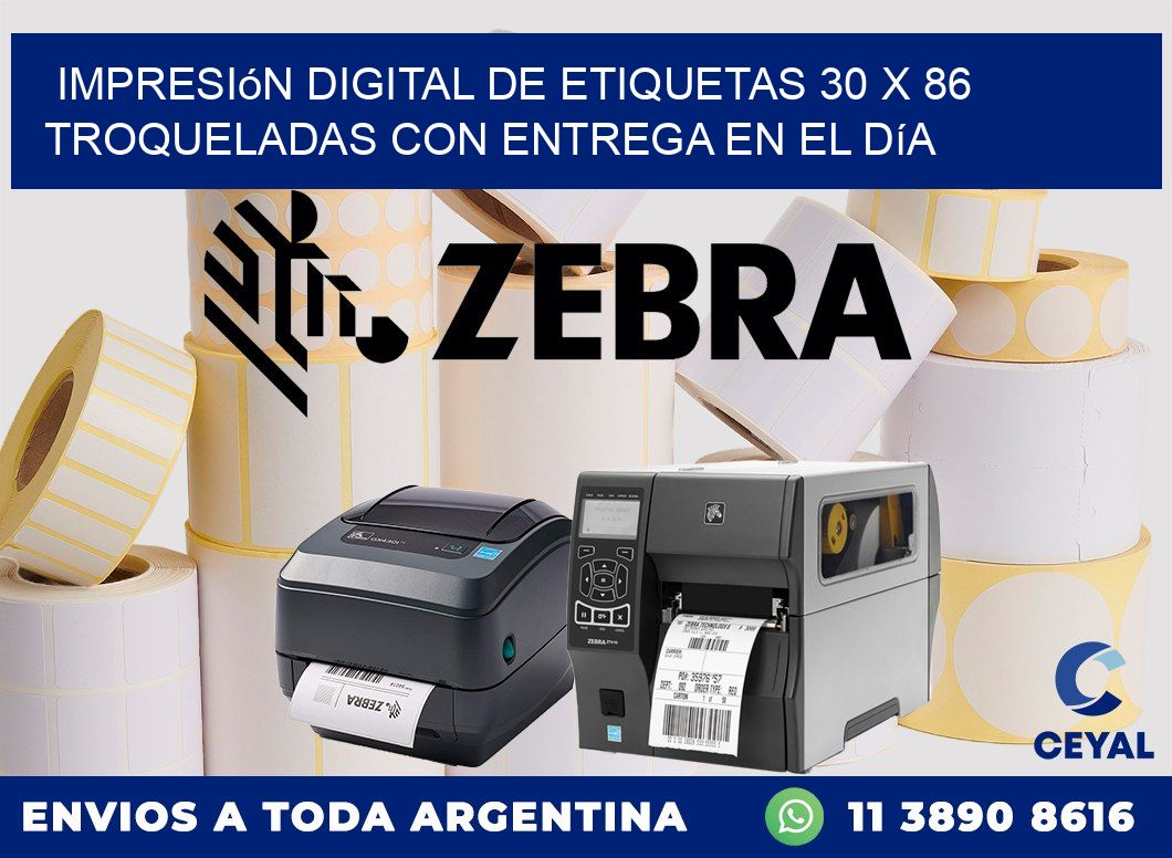 Impresión digital de etiquetas 30 x 86 troqueladas con entrega en el día