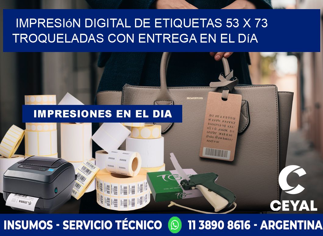 Impresión digital de etiquetas 53 x 73 troqueladas con entrega en el día