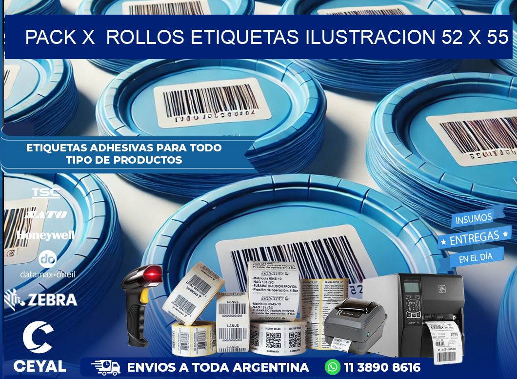 Pack X  Rollos Etiquetas Ilustracion 52 x 55