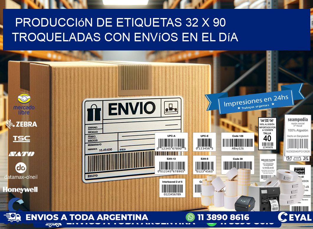 Producción de etiquetas 32 x 90 troqueladas con envíos en el día