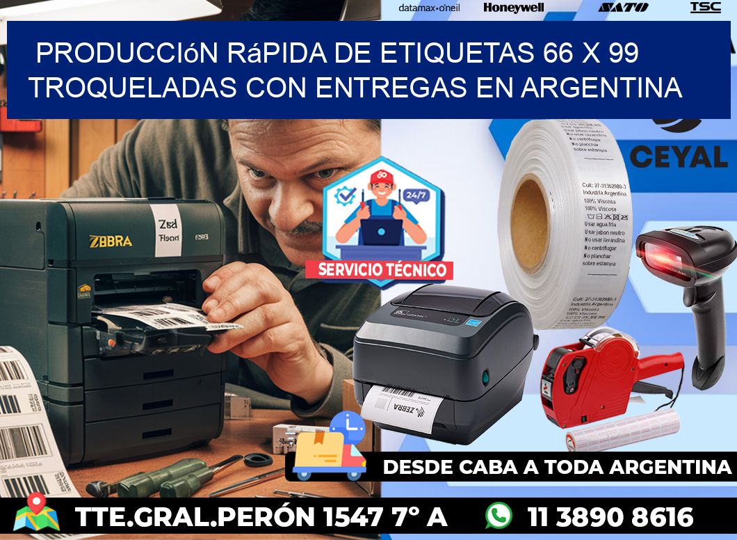 Producción rápida de etiquetas 66 x 99 troqueladas con entregas en Argentina