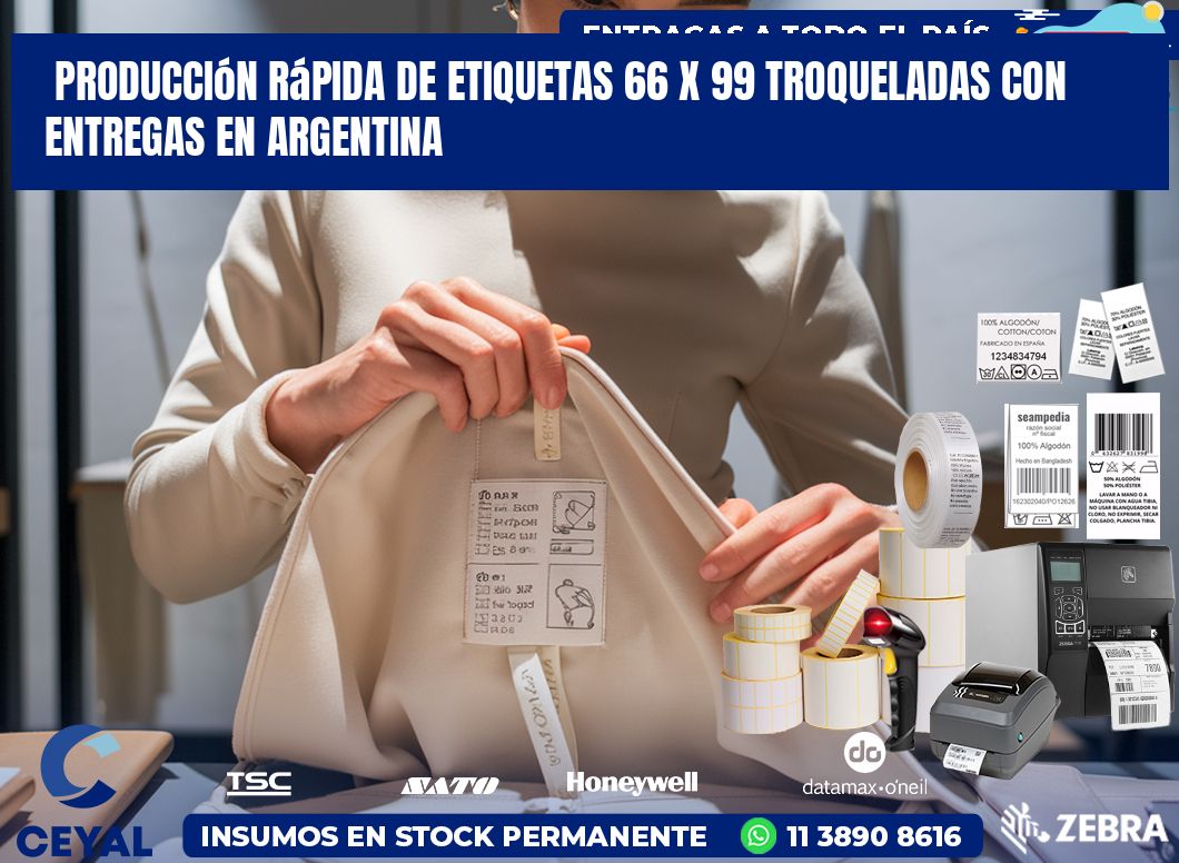Producción rápida de etiquetas 66 x 99 troqueladas con entregas en Argentina