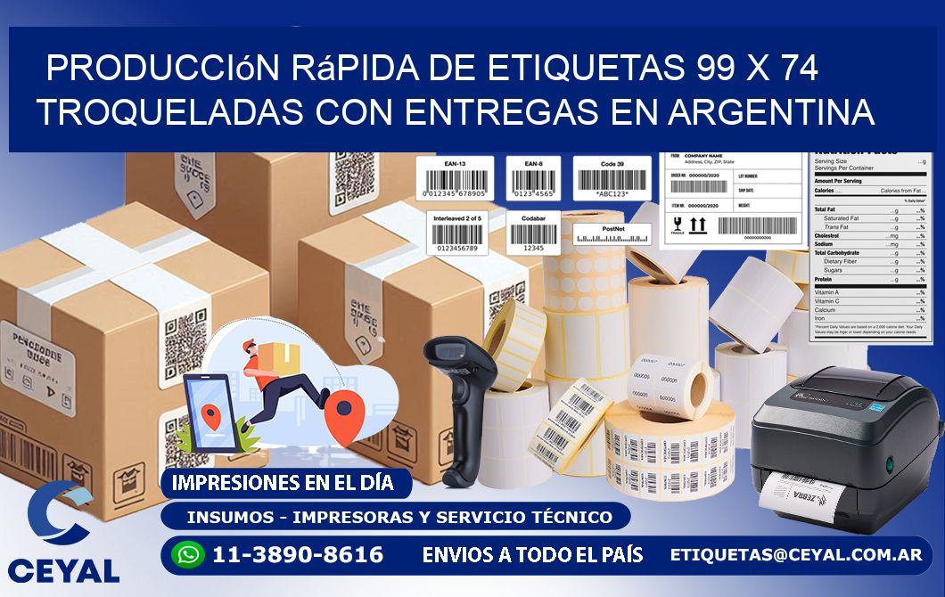 Producción rápida de etiquetas 99 x 74 troqueladas con entregas en Argentina