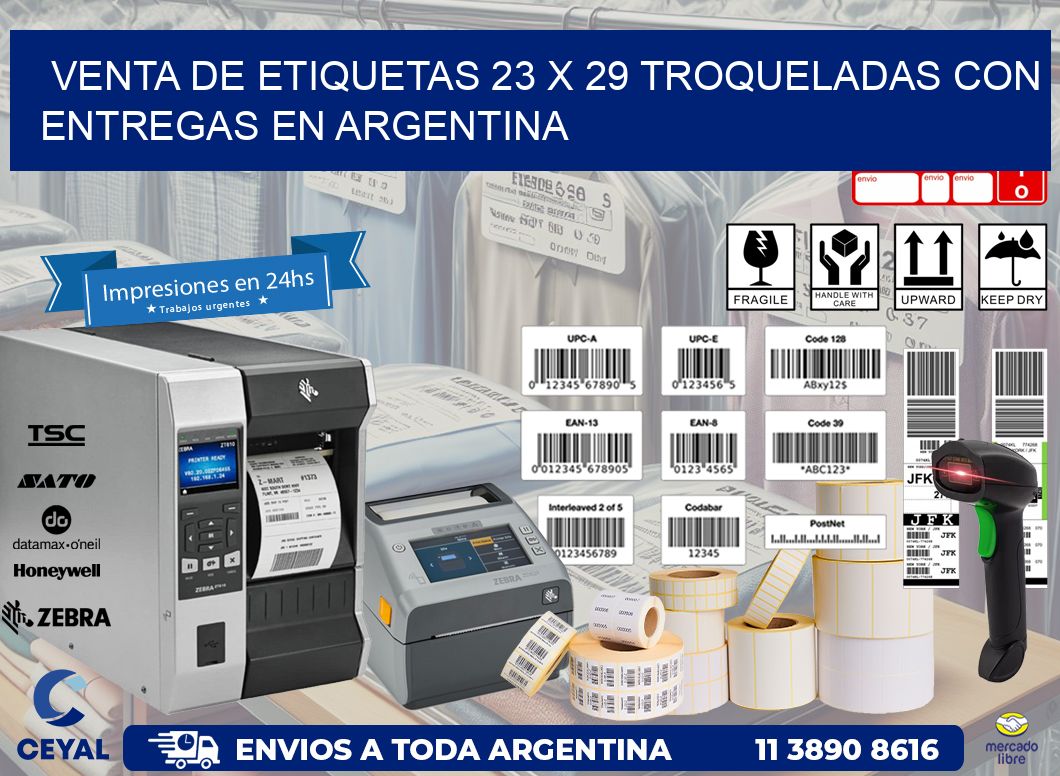 Venta de etiquetas 23 x 29 troqueladas con entregas en Argentina