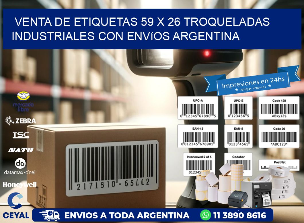 Venta de etiquetas 59 x 26 troqueladas industriales con envíos Argentina