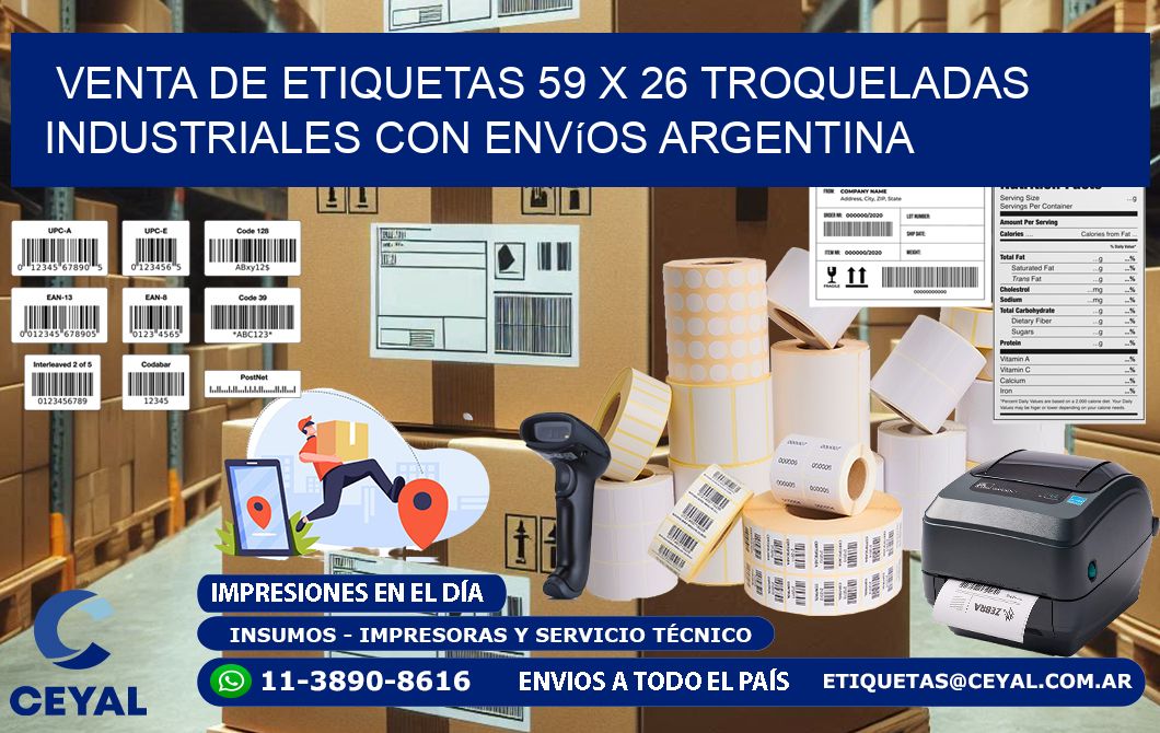 Venta de etiquetas 59 x 26 troqueladas industriales con envíos Argentina