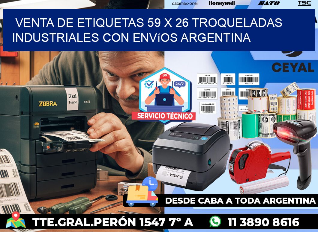 Venta de etiquetas 59 x 26 troqueladas industriales con envíos Argentina