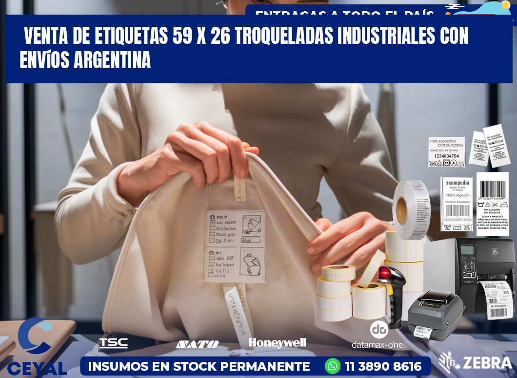 Venta de etiquetas 59 x 26 troqueladas industriales con envíos Argentina