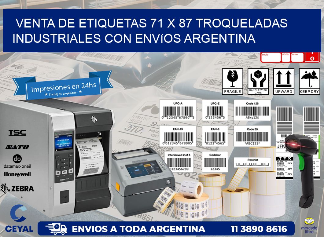 Venta de etiquetas 71 x 87 troqueladas industriales con envíos Argentina