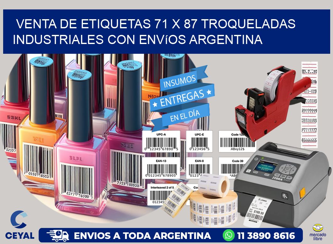 Venta de etiquetas 71 x 87 troqueladas industriales con envíos Argentina