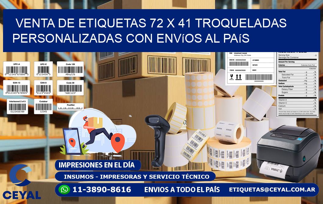 Venta de etiquetas 72 x 41 troqueladas personalizadas con envíos al país
