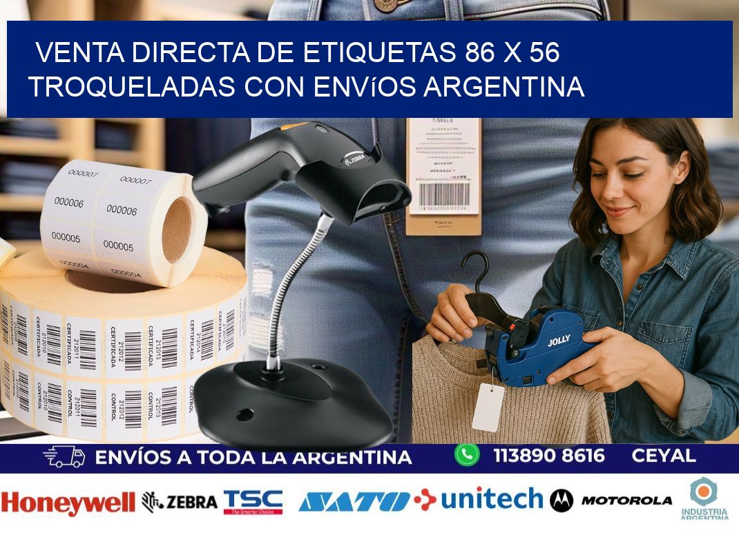 Venta directa de etiquetas 86 x 56 troqueladas con envíos Argentina