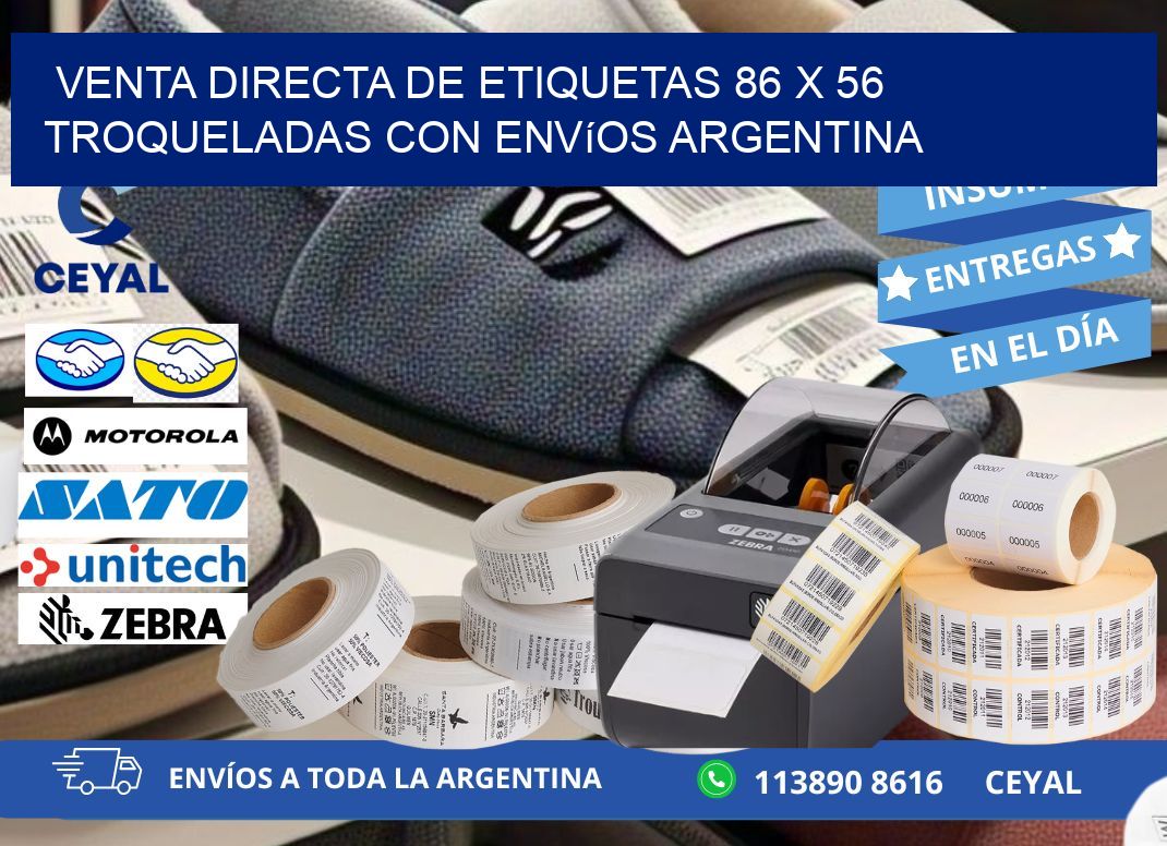 Venta directa de etiquetas 86 x 56 troqueladas con envíos Argentina