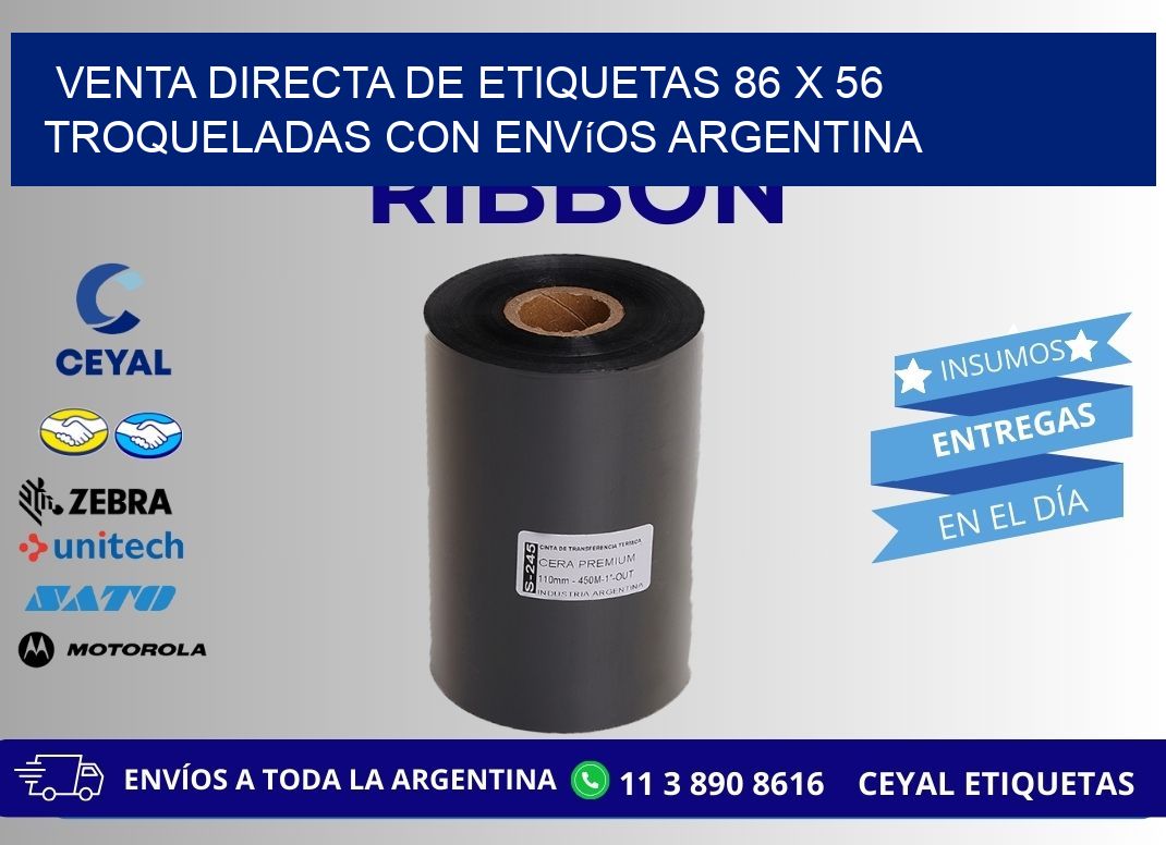 Venta directa de etiquetas 86 x 56 troqueladas con envíos Argentina