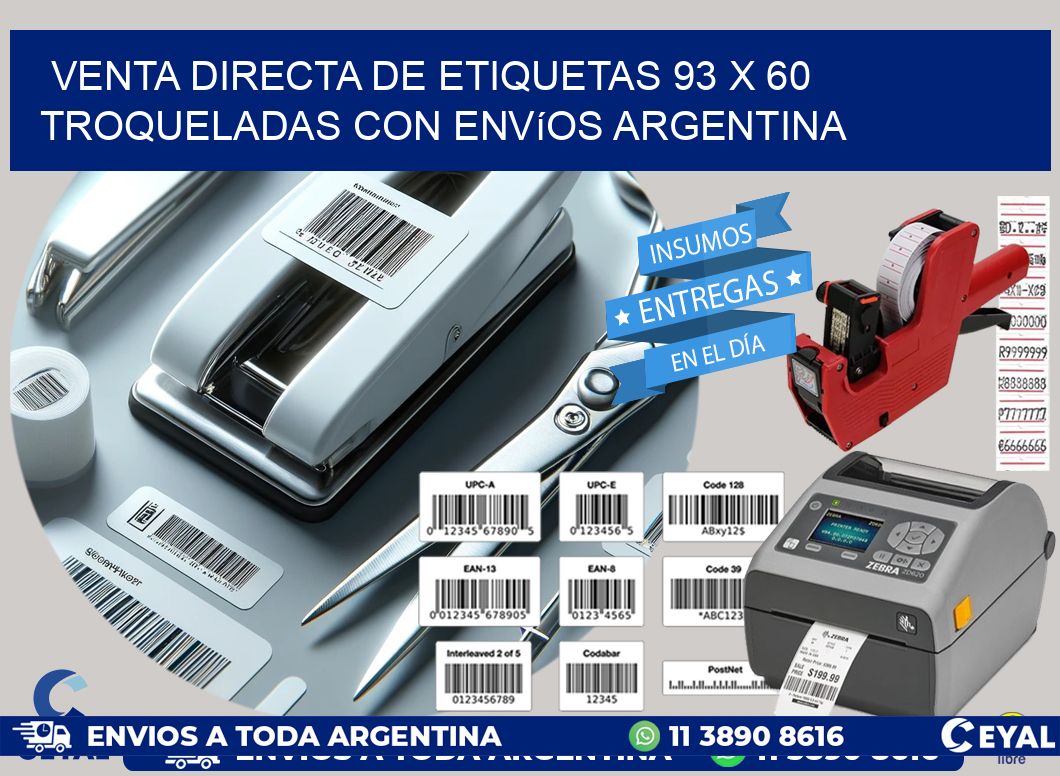 Venta directa de etiquetas 93 x 60 troqueladas con envíos Argentina