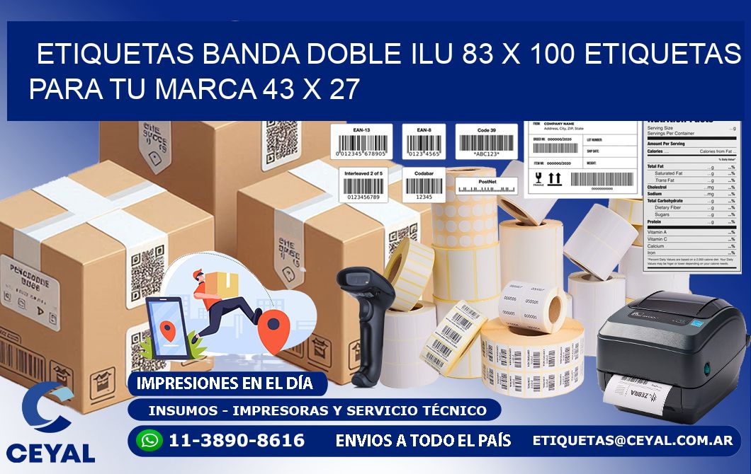 etiquetas banda doble ilu 83 x 100 etiquetas para tu marca 43 x 27