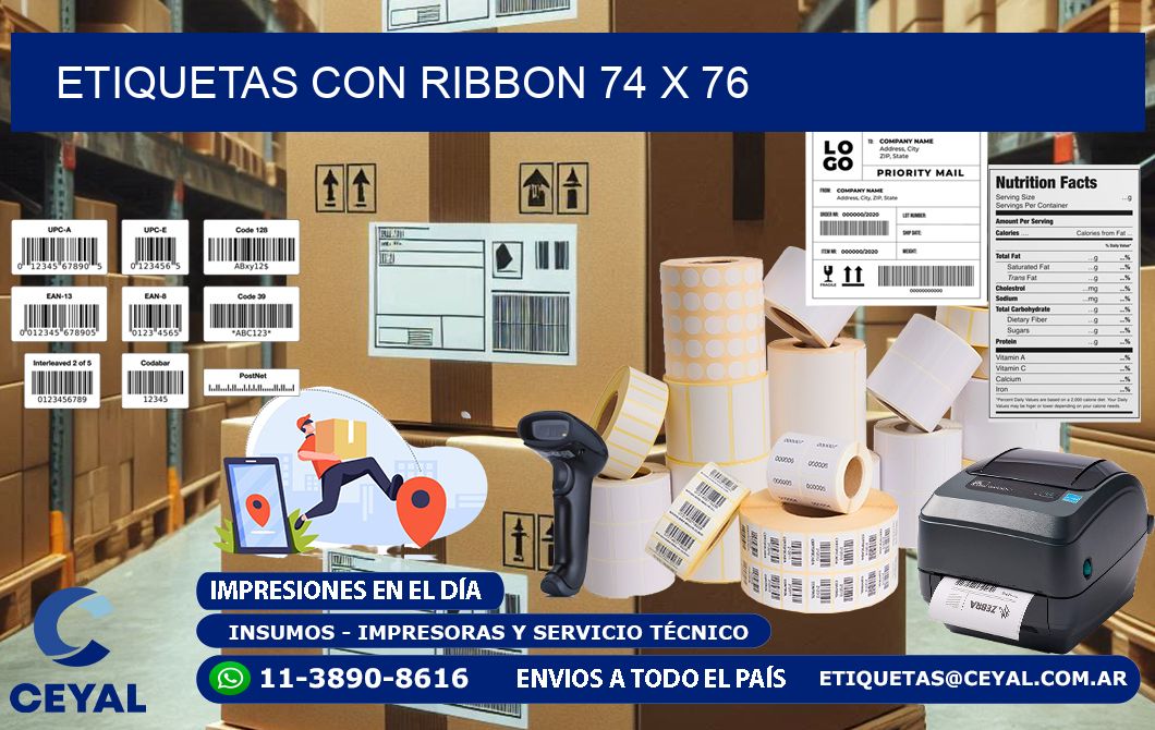 etiquetas con ribbon 74 x 76