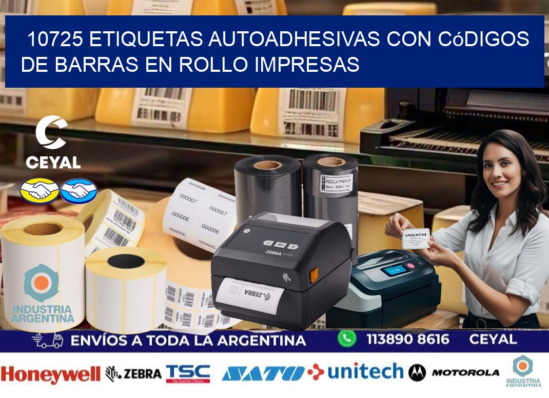 10725 Etiquetas autoadhesivas con códigos de barras en rollo impresas