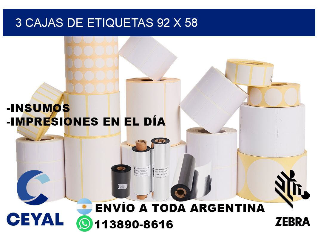 3 cajas de etiquetas 92 x 58