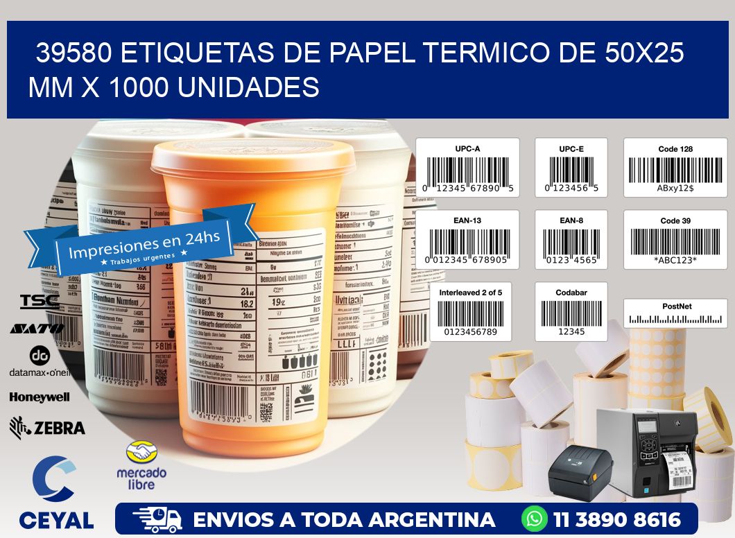 39580 Etiquetas De Papel Termico De 50x25 Mm X 1000 Unidades