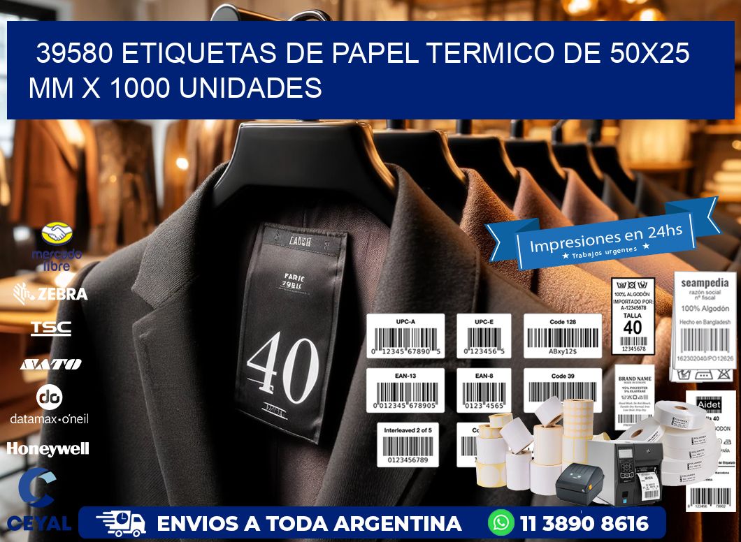 39580 Etiquetas De Papel Termico De 50x25 Mm X 1000 Unidades