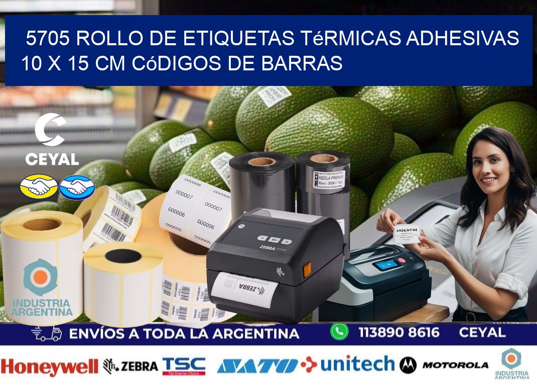 5705 Rollo de Etiquetas Térmicas Adhesivas 10 x 15 cm Códigos de Barras