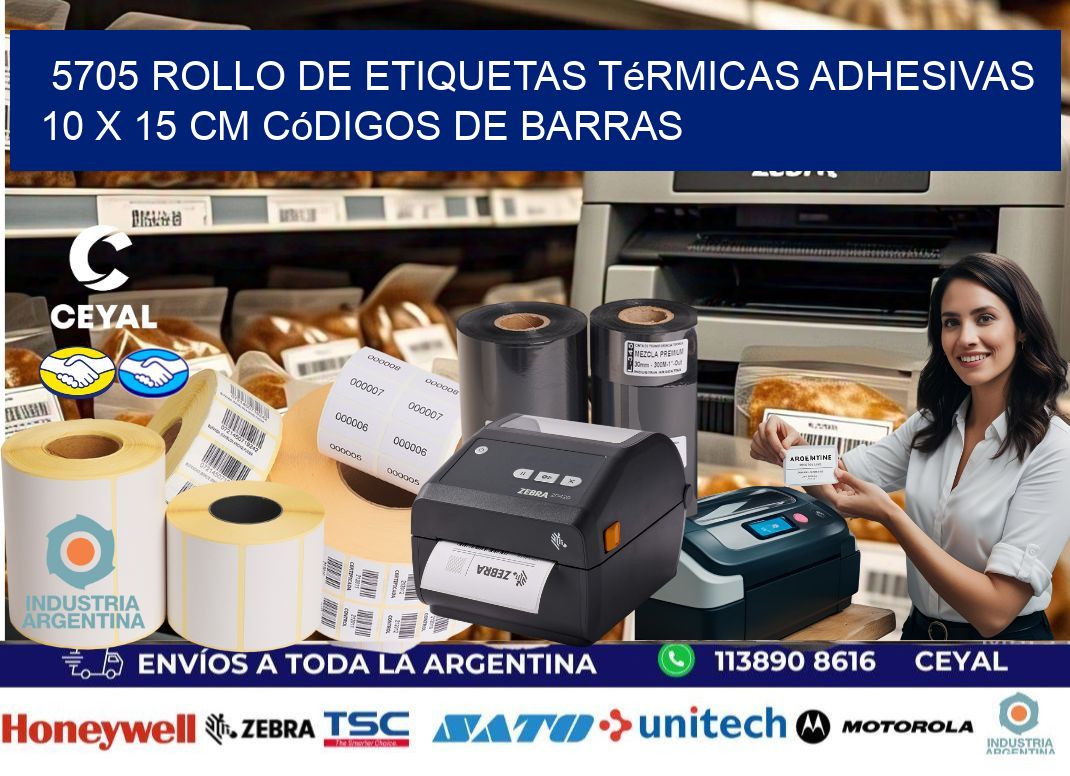 5705 Rollo de Etiquetas Térmicas Adhesivas 10 x 15 cm Códigos de Barras