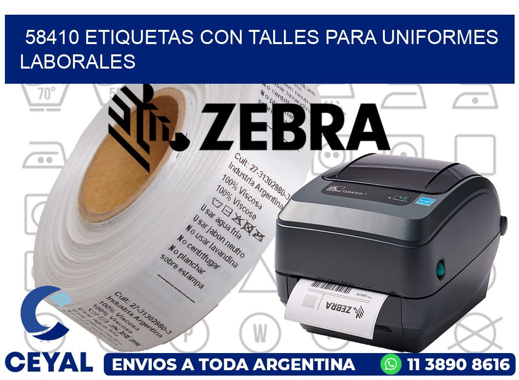 58410 etiquetas con talles para uniformes laborales