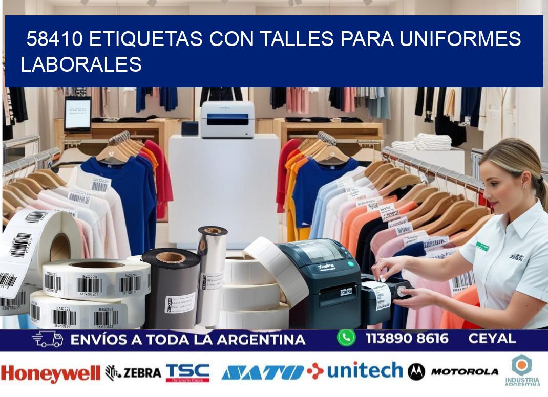 58410 etiquetas con talles para uniformes laborales