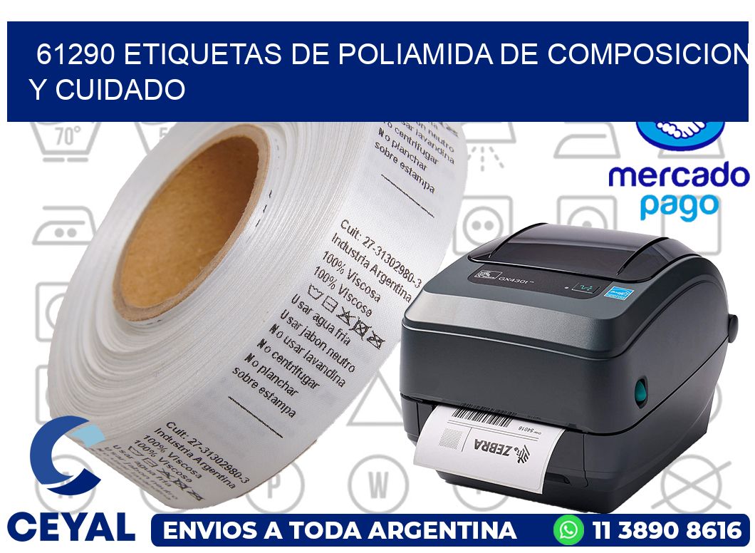 61290 etiquetas de poliamida de composicion y cuidado