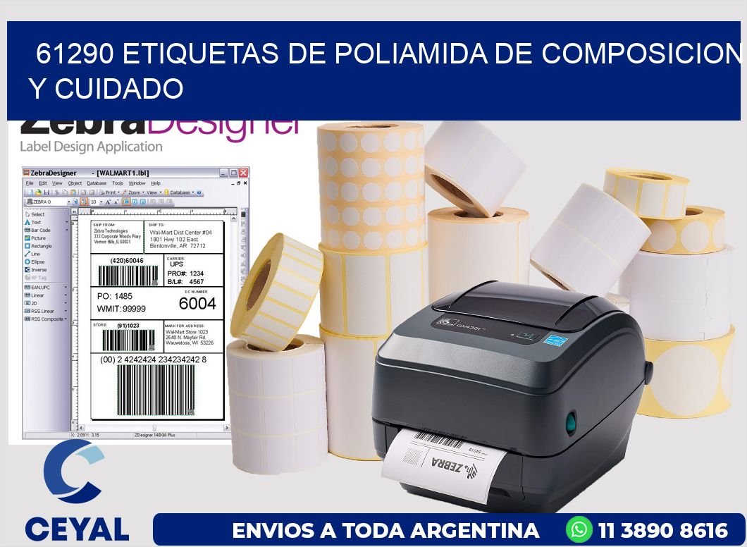61290 etiquetas de poliamida de composicion y cuidado