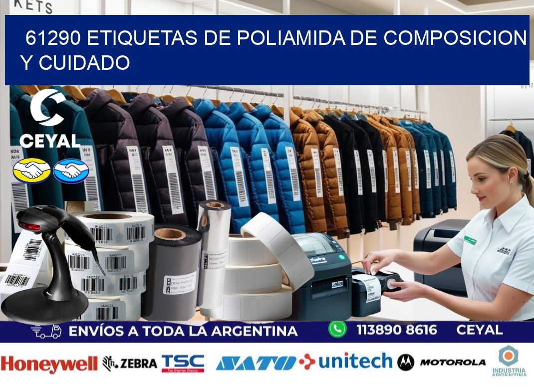 61290 etiquetas de poliamida de composicion y cuidado