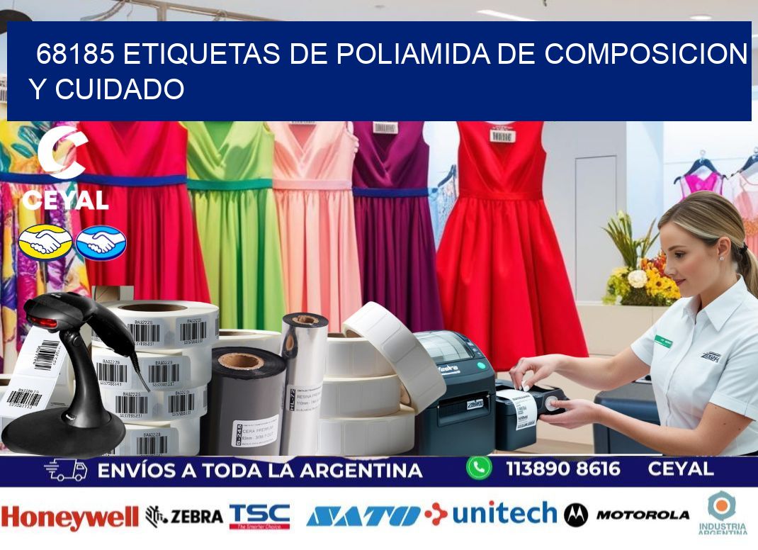 68185 etiquetas de poliamida de composicion y cuidado