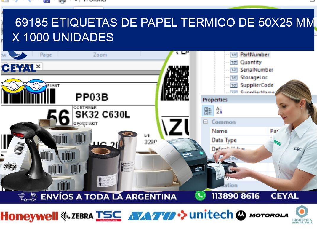 69185 Etiquetas De Papel Termico De 50x25 Mm X 1000 Unidades