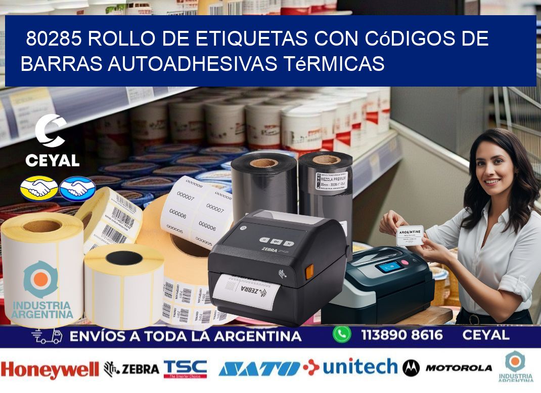 80285 Rollo de etiquetas con códigos de barras autoadhesivas térmicas