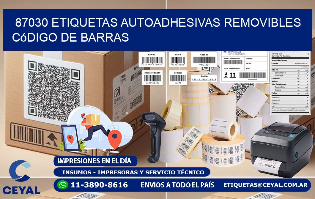 87030 etiquetas autoadhesivas removibles código de barras