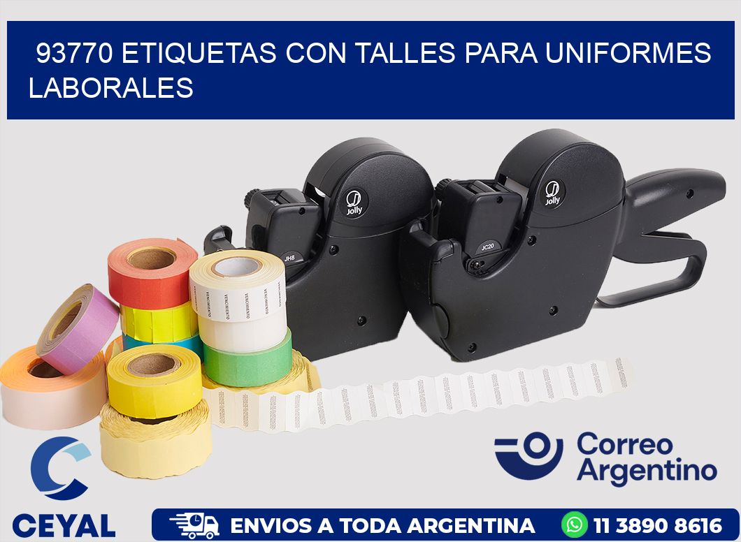 93770 etiquetas con talles para uniformes laborales