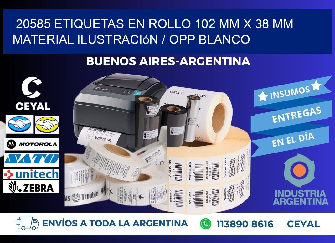 20585 Etiquetas en rollo 102 mm x 38 mm material Ilustración / OPP Blanco