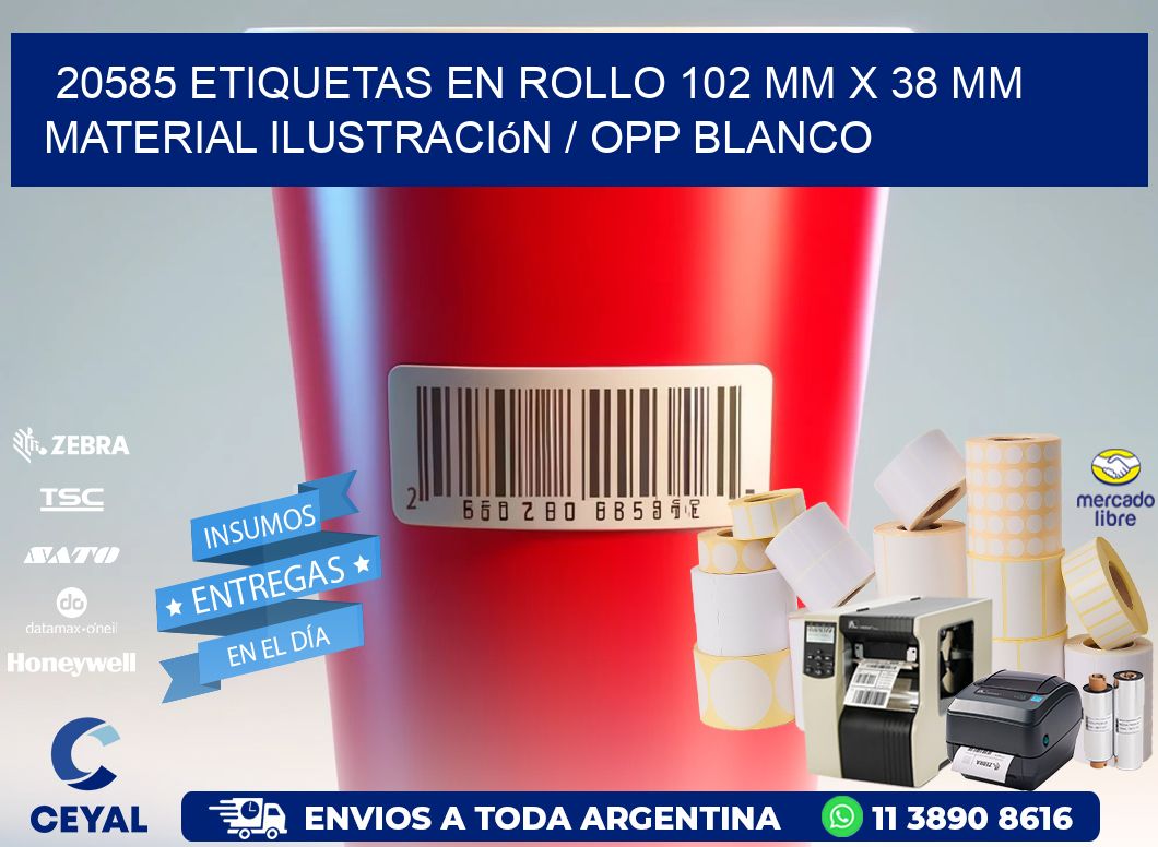 20585 Etiquetas en rollo 102 mm x 38 mm material Ilustración / OPP Blanco