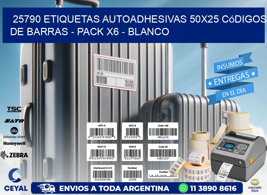 25790 Etiquetas Autoadhesivas 50x25 Códigos De Barras - Pack X6 - Blanco