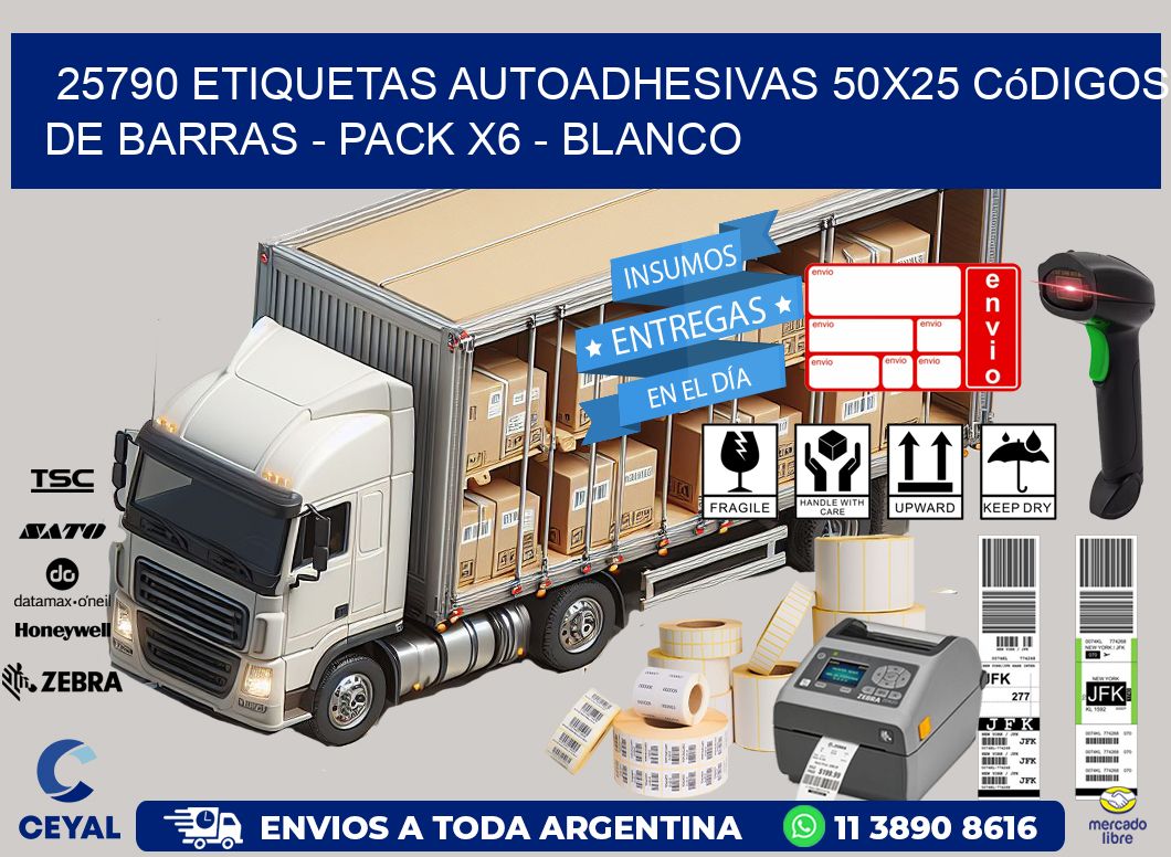 25790 Etiquetas Autoadhesivas 50x25 Códigos De Barras - Pack X6 - Blanco