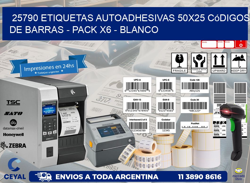 25790 Etiquetas Autoadhesivas 50x25 Códigos De Barras - Pack X6 - Blanco