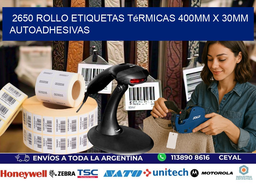 2650 Rollo Etiquetas Térmicas 400mm X 30mm Autoadhesivas