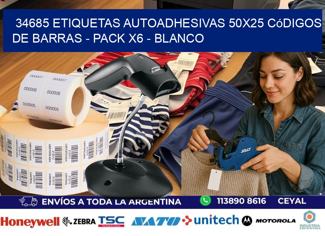 34685 Etiquetas Autoadhesivas 50x25 Códigos De Barras - Pack X6 - Blanco