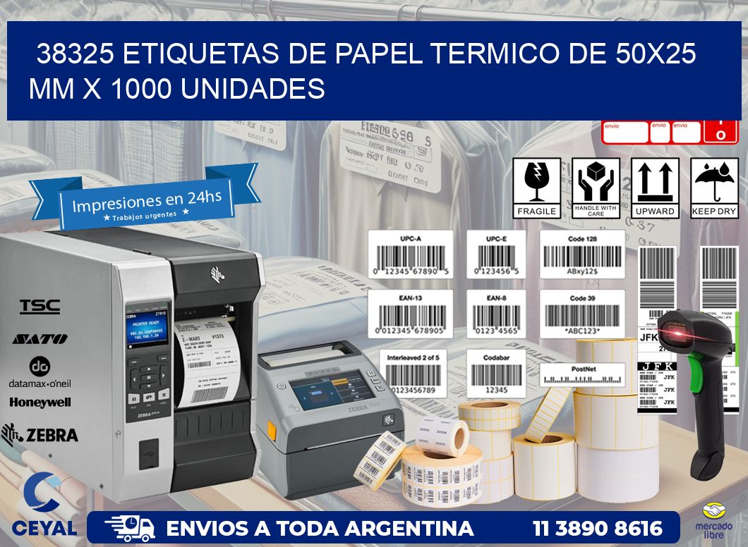 38325 Etiquetas De Papel Termico De 50x25 Mm X 1000 Unidades
