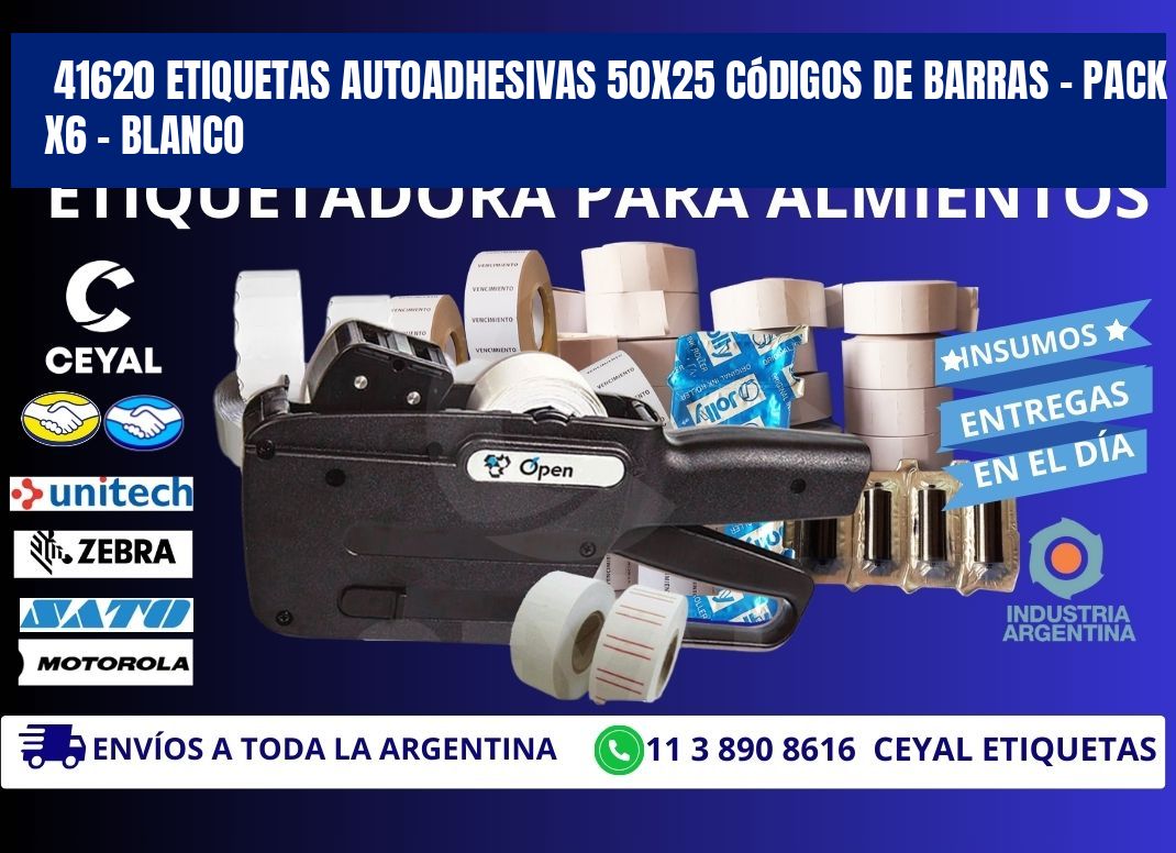 41620 Etiquetas Autoadhesivas 50x25 Códigos De Barras - Pack X6 - Blanco