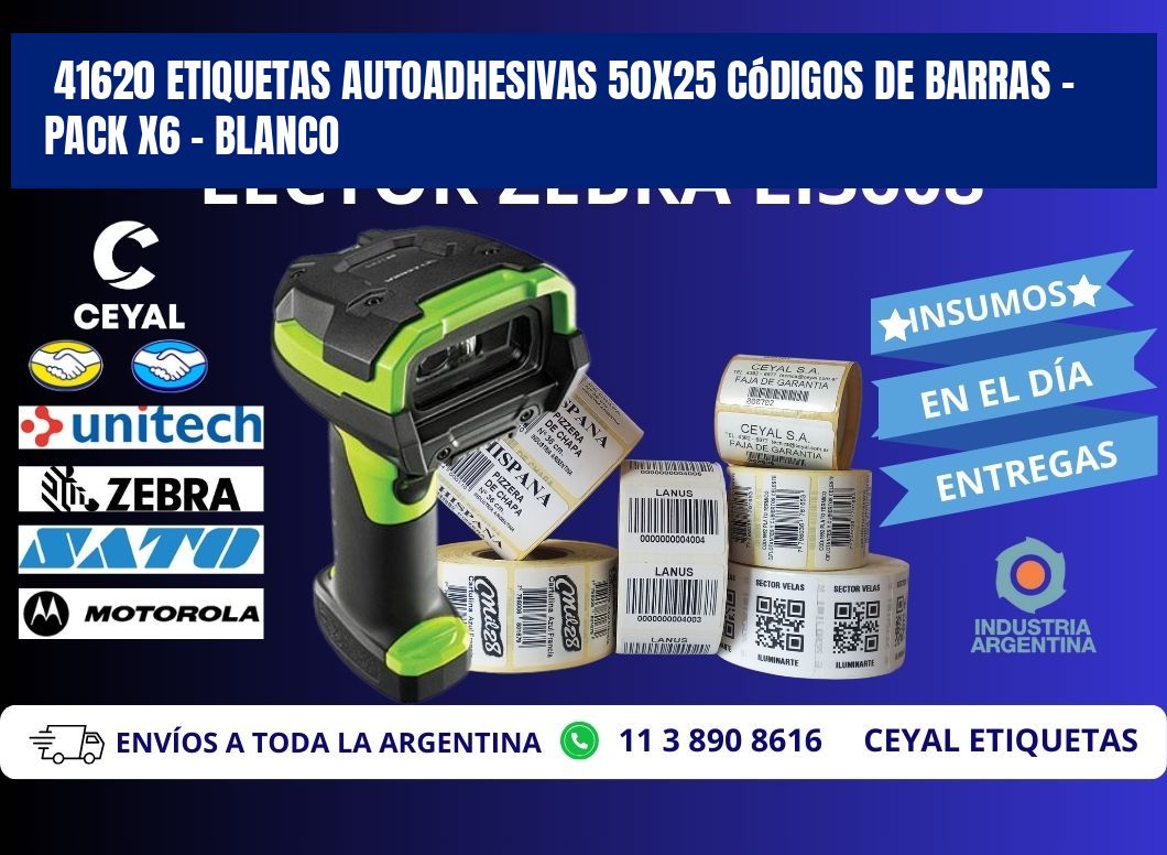 41620 Etiquetas Autoadhesivas 50x25 Códigos De Barras - Pack X6 - Blanco