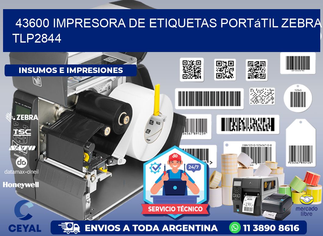 43600 impresora de etiquetas portátil Zebra TLP2844