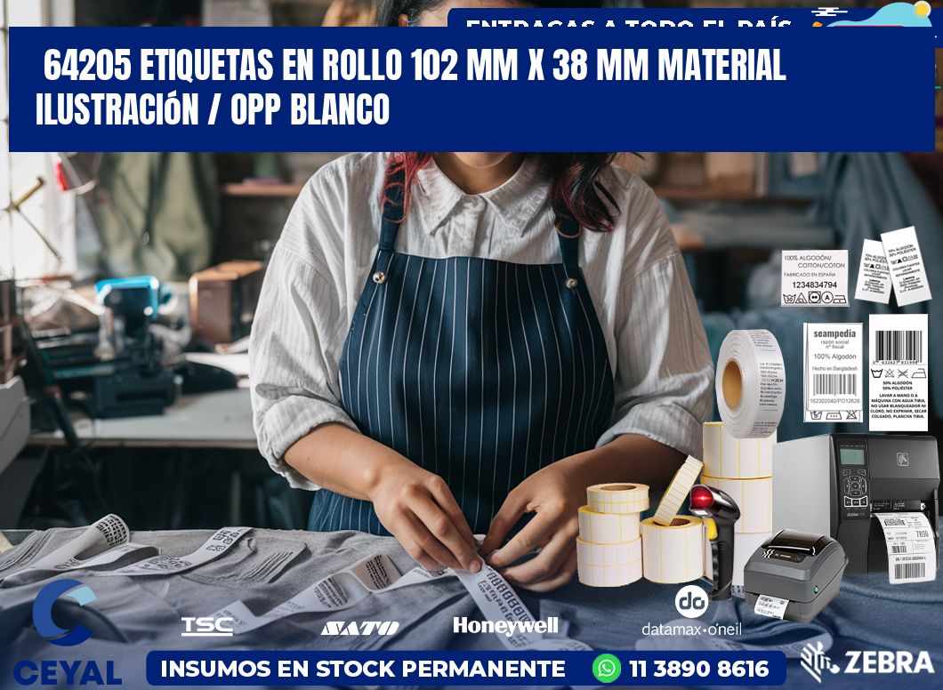 64205 Etiquetas en rollo 102 mm x 38 mm material Ilustración / OPP Blanco